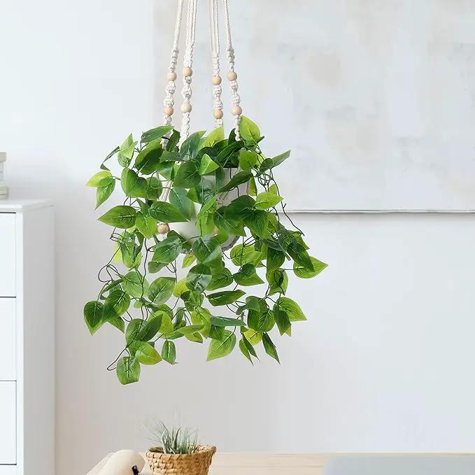 YIBOT 2 Pack Macrame Plant Hanger Indoor Hanging Planter Basket with Wood Beads Decorative Flower Pot Holder No Tassels for Indoor Outdoor Boho Home Decor-35 Inch by GreenHaven Gardens