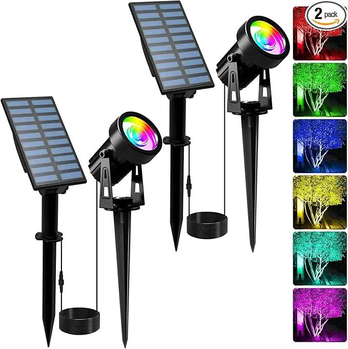 T-SUNUS Color Changing Solar Landscape Spotlights 2 Pack, IP65 Waterproof Lights 9.8ft Cable, Outdoor RGB Spot Light With Separated Panel for Yard Garden Driveway Porch Walkway Pool Patio by GreenHaven Gardens