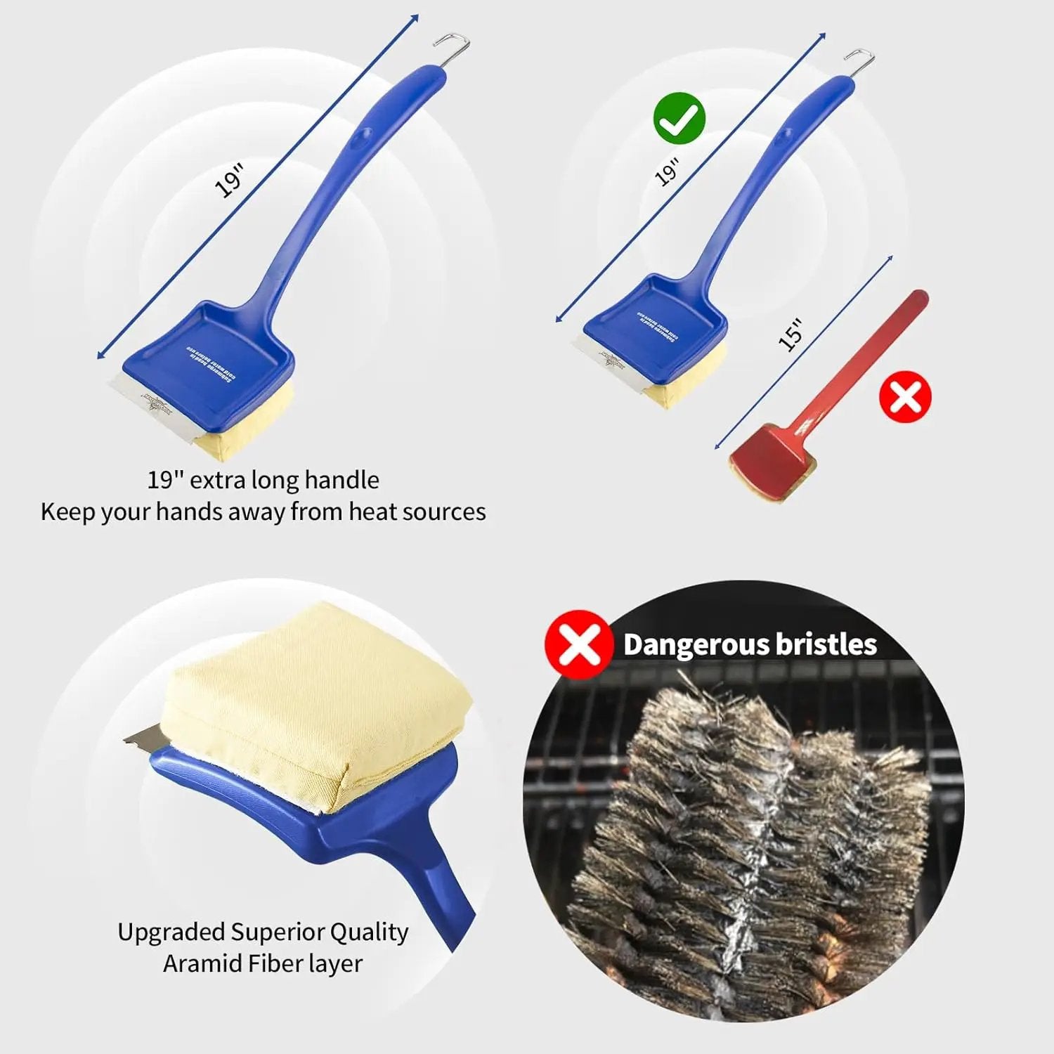 19" Large Bristle-Free Steam Cleaning Grill Brush,Replaceable BBQ Cleaning Head,Safe Grill Accessories for Cast Iron/Porcelain/Weber Gas/Charcoal Grill,Grill Cleaner for Outdoor Grill by GreenHaven Gardens