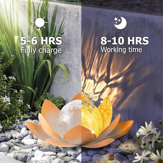 Garden Solar Light Outdoor(2Pack),Crackle Globe Glass Lotus Decoration, Waterproof Metal LED Flower Lights for Patio,Lawn,Walkway,Tabletop,Ground by GreenHaven Gardens