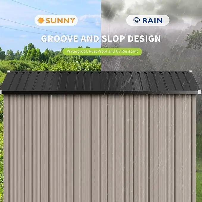 Aoxun 10x8 FT Outdoor Storage Shed with Double Hinged Large Door Utility Garden Shed with Lockable Door & Sloped Roof Metal Sheds Outdoor Storage for Garden, Backyard, Patio and Backyard, Brown by GreenHaven Gardens