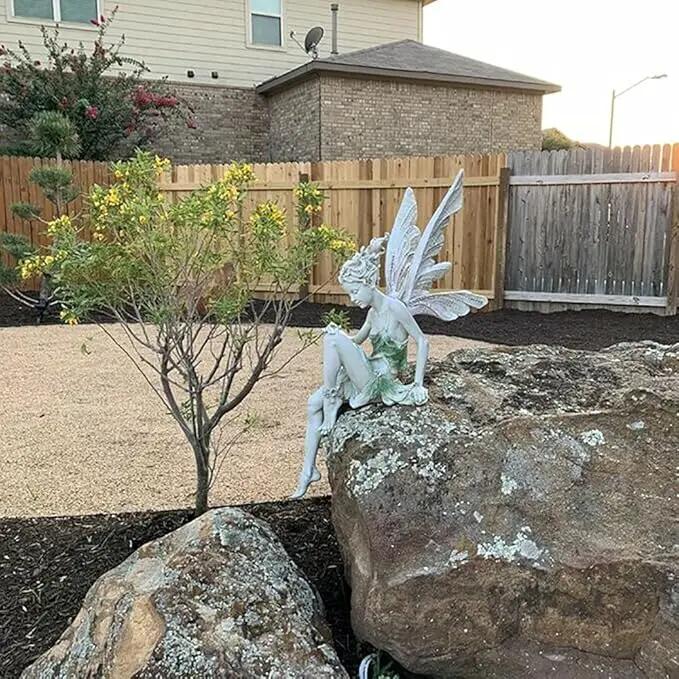 Angel Figurine Outdoor Statue, 9'' Brown Resin Angel Craft for Home, Table, Lawn, Yard, Porch, Patio, Christmas, Housewarming Gifts by GreenHaven Gardens