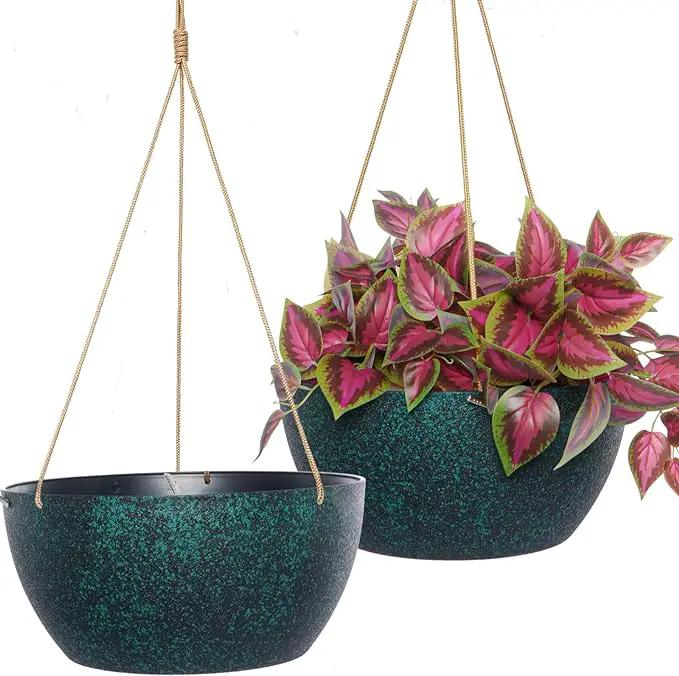 12 Inch 2 Pack Large Hanging Planters for Indoor Outdoor Plants, Plastic Hanging Basket Pots for House Plants Flowers, Black Speckles by GreenHaven Gardens