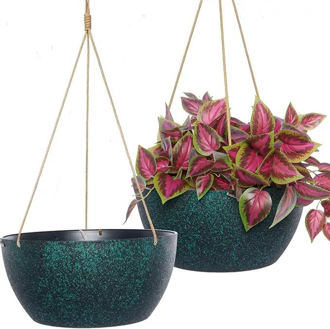 13 Inch 2 Pack Large Hanging Planters for Indoor Outdoor Plants, Plastic Hanging Basket Pots for House Plants Flowers, Black Speckles by GreenHaven Gardens