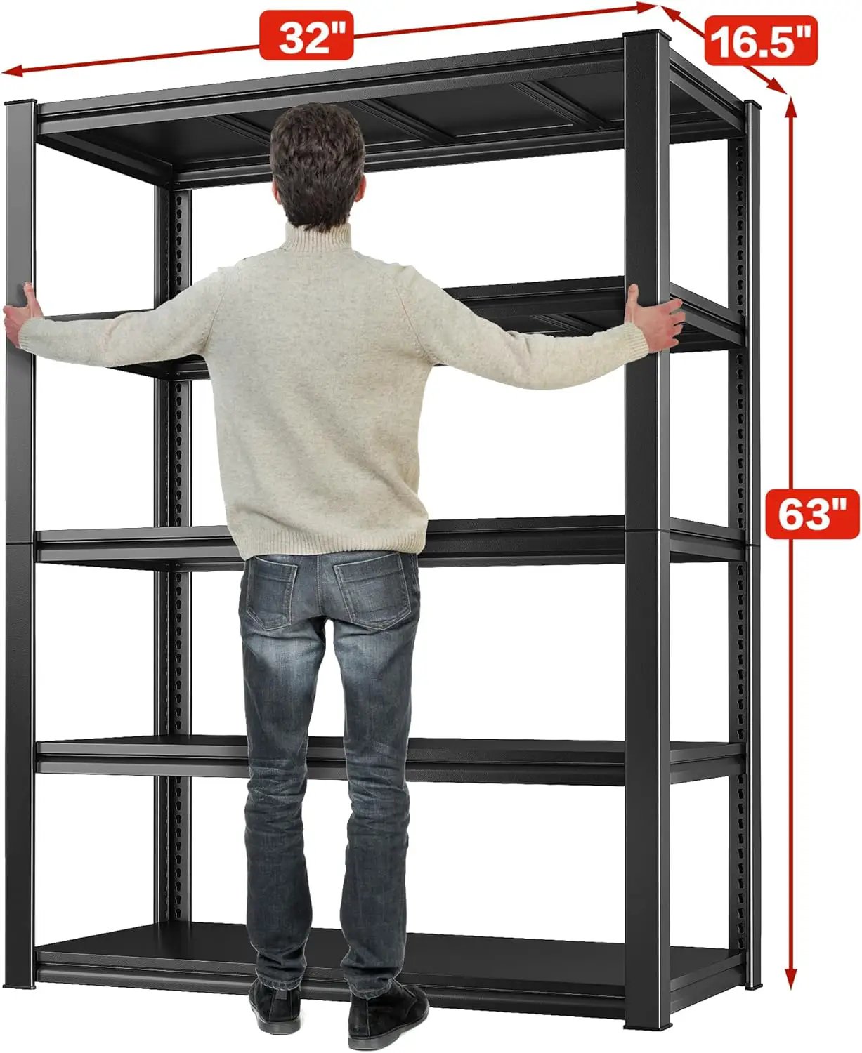 Raybee Garage Shelving 2000LBS Storage Shelves Adjustable Metal Shelves 5 Tier Heavy Duty Shelving Metal Shelf for Basement Pantry Kitchen 32" W x 16.5" D x 63" H by GreenHaven Gardens