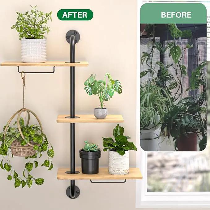 YUOROS Window Plant Shelves, 3-Tier Rotating Plant Shelf Stand, Indoor Metal Wall Plant Holder by GreenHaven Gardens