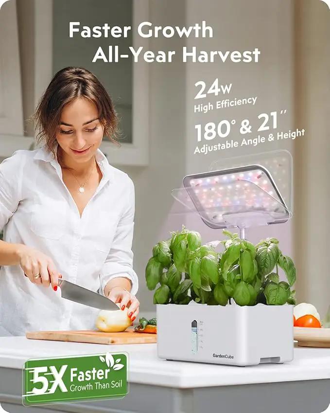 Hydroponics Growing System Garden: 8 Pods Indoor Herb Garden with Grow Light Plants Germination Kit Quiet Automatic Hydroponic Height Adjustable - Gardening Gifts for Women Kitchen White by GreenHaven Gardens