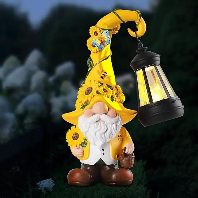 Solar Garden Decor - Sunflower Gnome Statue with Lantern 9.1" Garden Gnomes Outdoor Funny Solar Statues Yard Porch Lawn Patio Decor Gardening Gift for Women Mom Grandma Wife Girlfriend by GreenHaven Gardens