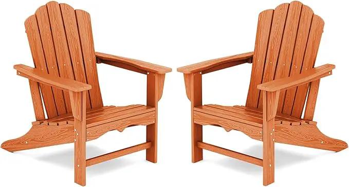 KINGYES HDPE Adirondack Chair Chair Set of 2, Classic All-Weather Adirondack Chair, Orange by GreenHaven Gardens