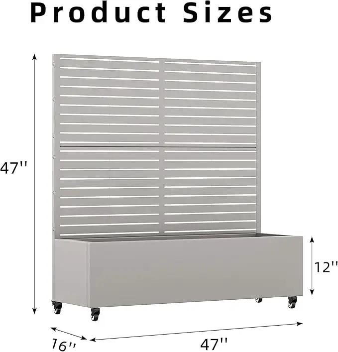 Casaphoria Metal Raised Garden Bed with Trellis and Wheels, 47"x47"x16" Planter Box for Climbing Plants, Vegetables & Vines, Features Drainage Holes and Privacy Screen (Grey-Louvered) by GreenHaven Gardens