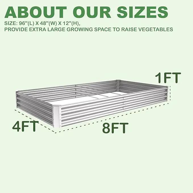 8X4X1ft Galvanized Raised Garden Bed for Gardening,Metal Planter Boxes Outdoor Patio Kit Planting Bed for Vegetables Flowers Herb,Silver by GreenHaven Gardens