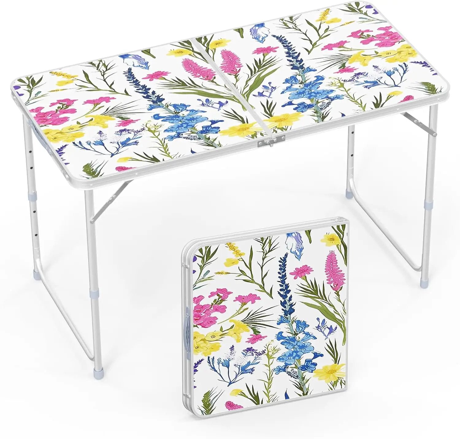 VINGLI 4FT White Folding Table with Carrying Handle Height Adjustable Lightweight Fold Up Portable for Indoor Outdoor Picnic,Camping,Hiking,Fishing,BBQ … by GreenHaven Gardens