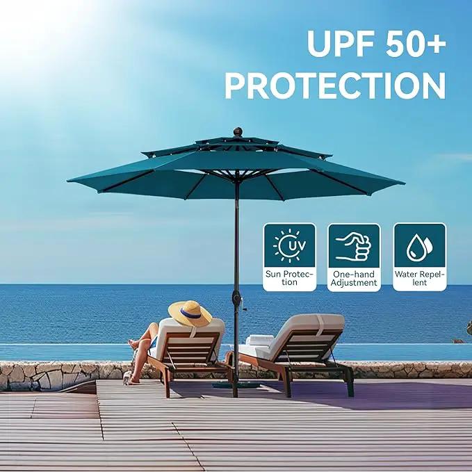 GREEN PARTY 10ft Outdoor Patio Umbrella, Auto-Tilt Market Table Umbrellas with Crank, 8 Sturdy Ribs & 1.5" Pole UV Protection for Garden Deck Backyard Pool by GreenHaven Gardens