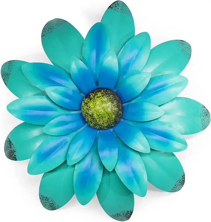 EASICUTI Blue Metal Flowers Wall Decor Metal Wall Art Decorations Hanging For Indoor Outdoor Home Bathroom Kitchen Room Bedroom Living Room Garden Patio Porch 12 Inch by GreenHaven Gardens