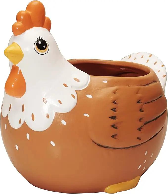 Chicken Planter - Rooster Utensil Holder Party Accessories - Flower Succulent Pot - Indoor Outdoor Garden Backyard Patio Chicken Theme Ceramic by GreenHaven Gardens