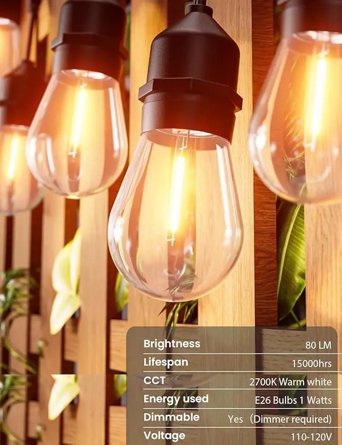 Svater Outdoor Led String Lights 75 FT, Patio Lights for Outside with 26pcs S14 Shatterproof Bulbs, IP65 Waterproof Commercial Grade Market Light, 1 Watt E26 Dimmable 2700K Warm White by GreenHaven Gardens
