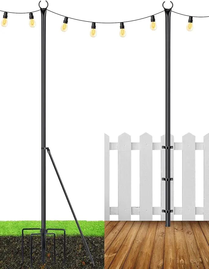 LOPANNY String Light Poles - 2 Pack 9.8FT Ft Light Poles for Outside String Lights,Outdoor Light Poles with Fork,Metal Poles Stand for Patio Deck Backyard by GreenHaven Gardens