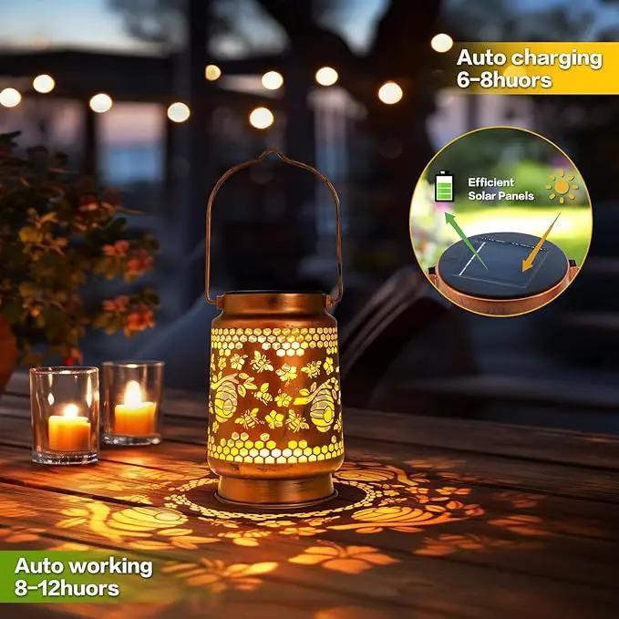 Solar Lanterns Outdoor Garden Decor, Gifts for Women, Mom, Grandma, Birthday, Thanksgiving, Decorative Waterproof Hanging Metal LED Light for Yard, Patio, Lawn, Landscape, Backyard (Bee) by GreenHaven Gardens