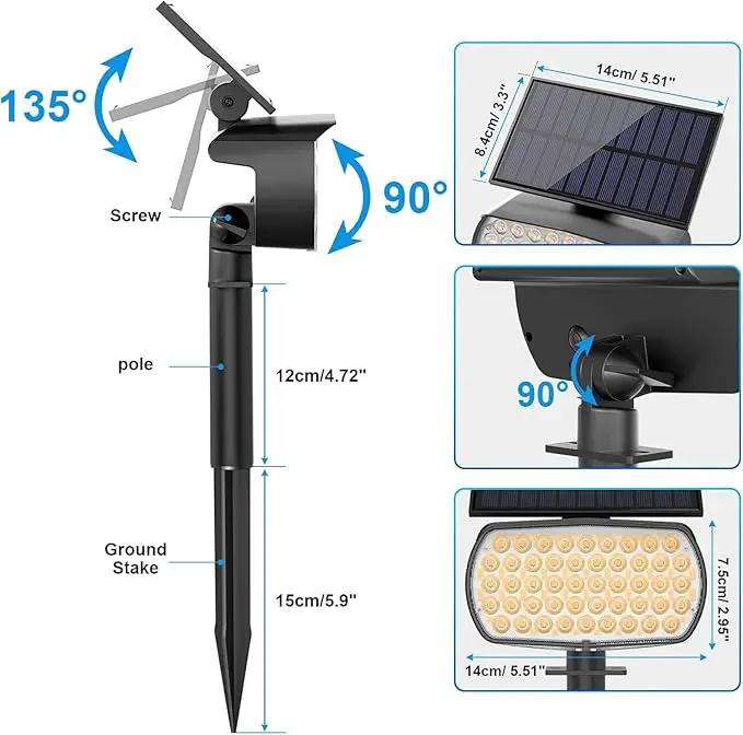 108 LED Solar Spot Lights Outdoor, IP65 Waterproof, 3 Modes Landscape Spotlights, Large Solar Panel Powered Lights for Garden Yard Pathway (Warm White/2 Pack) by GreenHaven Gardens
