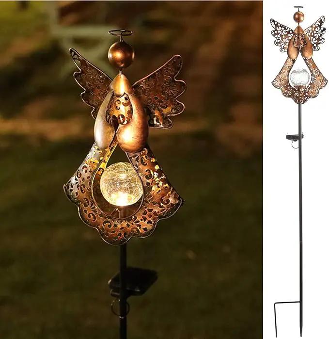 Solar Garden Stake Lights – Metal Angel Solar Warm White LEDs Stake Light Memorial Gift - Solar Angel Lights Perfect as Angel Remembrance Gifts & Sympathy Gifts by GreenHaven Gardens