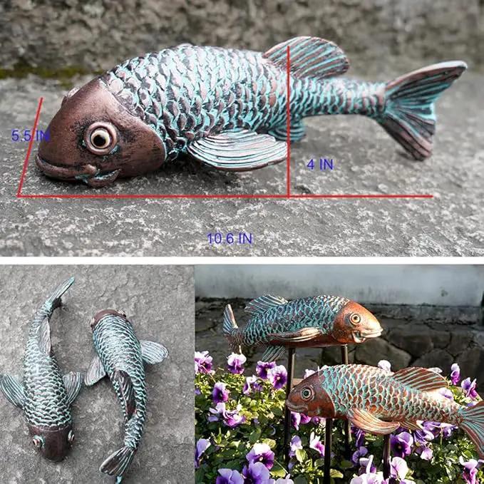 Garden Sculptures & Statues,Koi Fish Decor,Garden Fish Art,Set of 2 Antique Koi Fish Yard Art Decor for Outdoors,Patio,Yard,Lawn,Pond,Home Decoration (Bronz) by GreenHaven Gardens