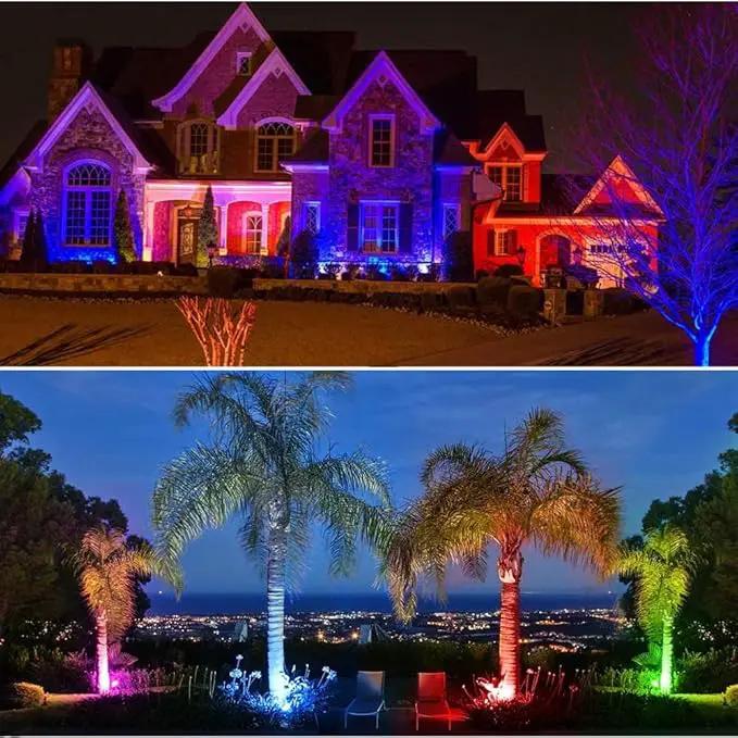 Pack of 2, Outdoor LED Landscape Lights Waterproof Spotlight with Spike Stand and Plug for Driveway, Outdoor Lawn Lighting, Flood Garden, Yard (6W Plug RGB) by GreenHaven Gardens