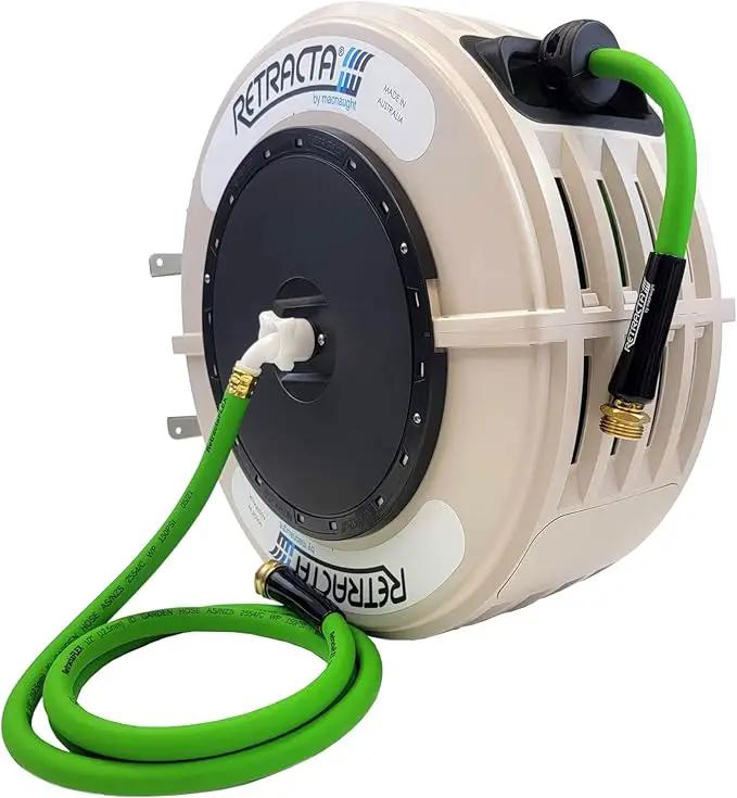 Macnaught Retractable Garden Hose Reel, 82 Ft Water Hose Reel Heavy Duty Retractable Hose with Metal 180° Swivel Rotation Bracket for Wall Mount - Beige by GreenHaven Gardens