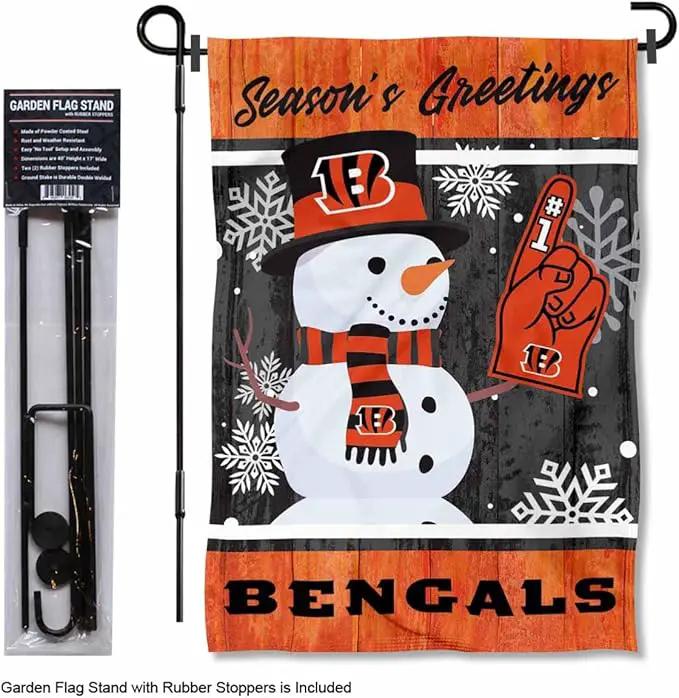 Cincinnati Bengals Holiday Snowman Garden Flag and Flagpole Mount by GreenHaven Gardens