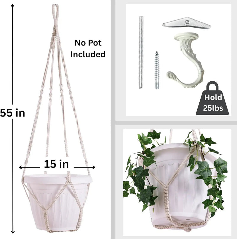 Giant XXL 55 Inches Macrame Planter Hanger Large for 15 inch Pot + Swag Hook | Extra Large Hanging Planter for Indoor Plants | No Pot/Plant Included (XXL) by GreenHaven Gardens