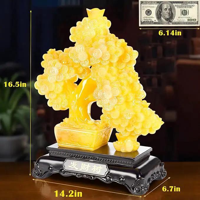 FENGSHUI-CAISHEN Top Resin Money Tree, Artificial Bonsai Tree, Handcrafted, Premium Quality, Feng Shui Gift for Abundance Luck and Success (Yellow) by GreenHaven Gardens
