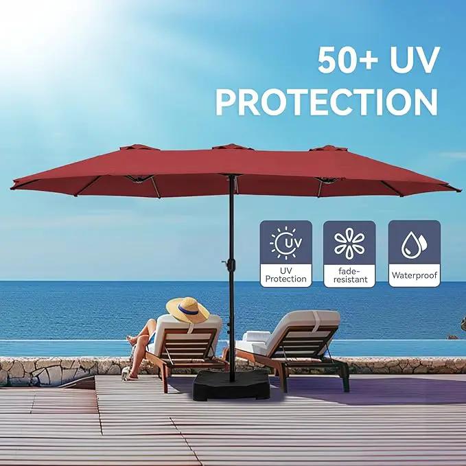 GREEN PARTY 15 ft Rectangle Patio Umbrella with Base Included, Double-Sided Table Umbrella with Crank, Large Outdoor Umbrellas for Patio Poolside Garden Backyard, Burgundy Red by GreenHaven Gardens