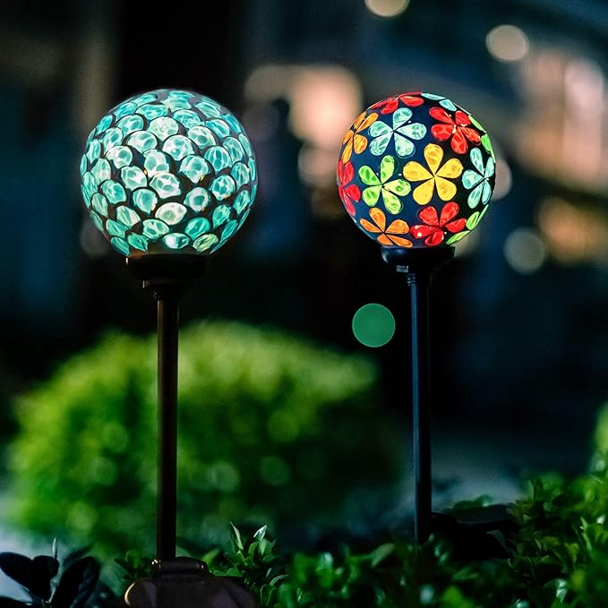 VCUTEKA Solar Garden Lights, Mosaic Solar Light Outdoor Waterproof LED Pathway Stake Light for Landscape Patio Yard Deck Walkway Decoration, 2 Pack by GreenHaven Gardens