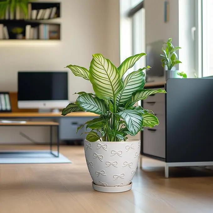 Pots for Plants 10 Inch - Ceramic Planter Large Plant Pot for Indoor Plants Outdoor Round Flower Pot with Drainage Hole and Saucer Home Garden Decor White by GreenHaven Gardens