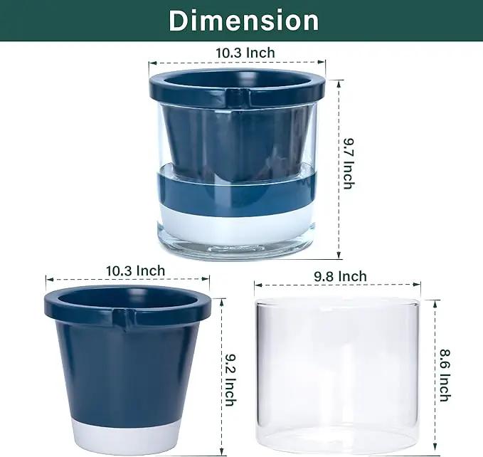 D'vine Dev 10 Inch Design Self Watering Planter for Indoor Plants, Blue Terracotta Pot with Cylinder Glass Cup, 37-X-D-4 by GreenHaven Gardens