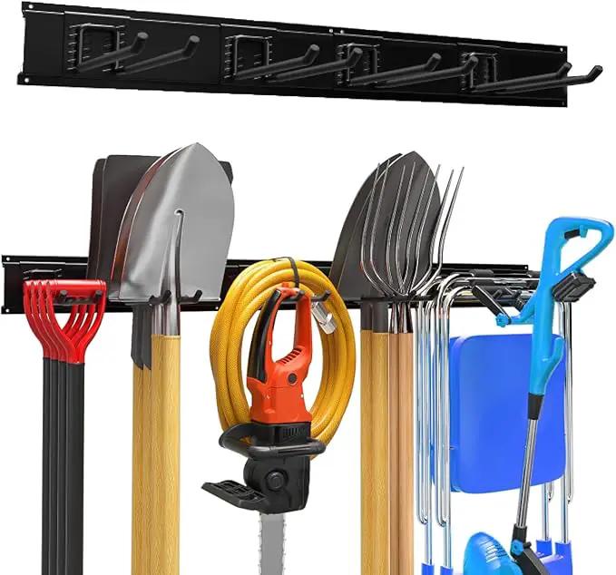 Garage Garden Tool Organizer Wall Mount, Heavy Duty Garage Tool Storage Rack 32 Inches, Max Load 220lb - Shovel, Rake, Folding Chair, Weed Eater Storage by GreenHaven Gardens