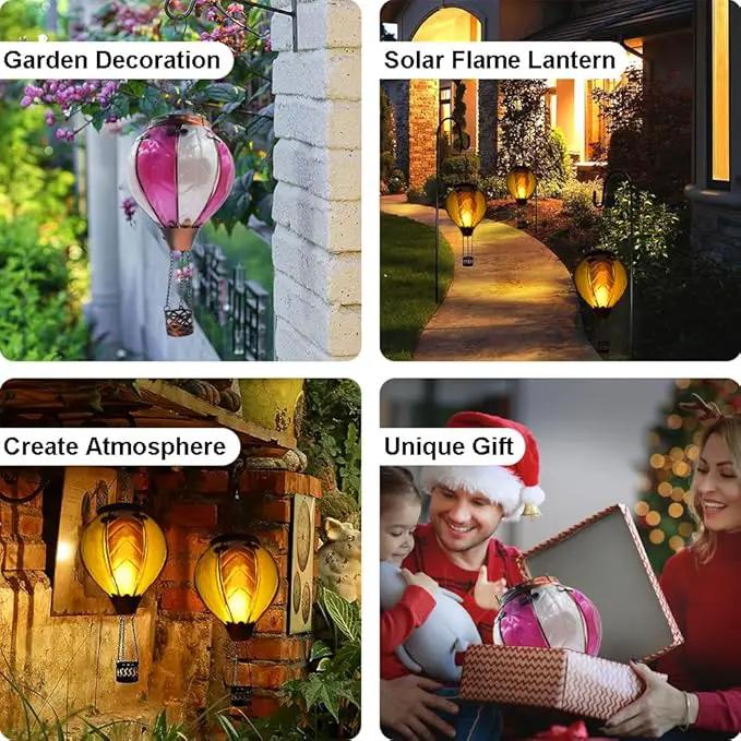 Hot Air Balloon Solar Lantern with Flickering Flame Hanging Solar Lanterns Outdoor Lights Waterproof Lanterns Decorative Garden Patio Yard Party Decor Gray&Wine Red by GreenHaven Gardens