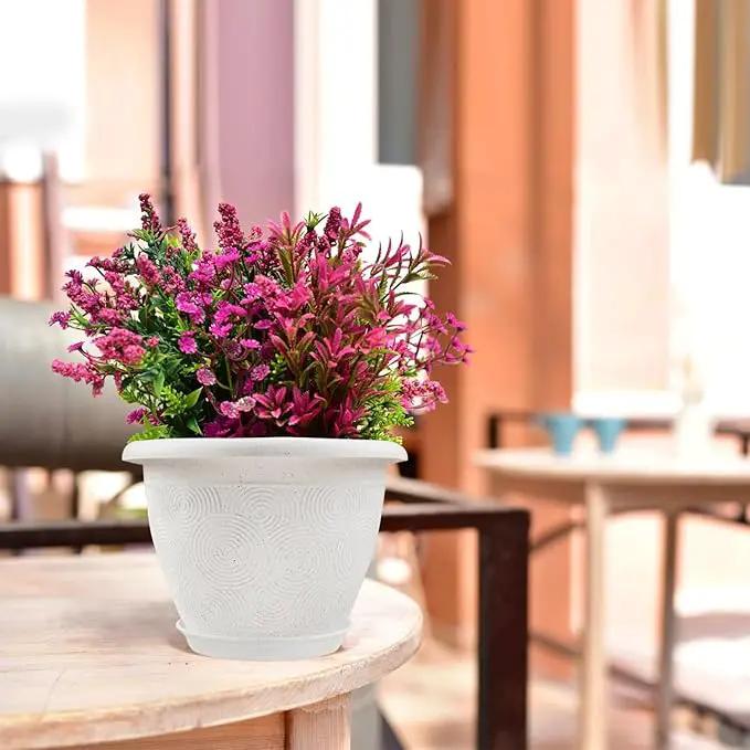 Plastic Flower Pots Planters for Indoor Plants, 4 Pack 12 Inch White Plant Pots with Drainage Hole & Tray, Modern Decorative Large Plant Pot with Saucer for Indoor Outdoor Plants Garden House Planter by GreenHaven Gardens
