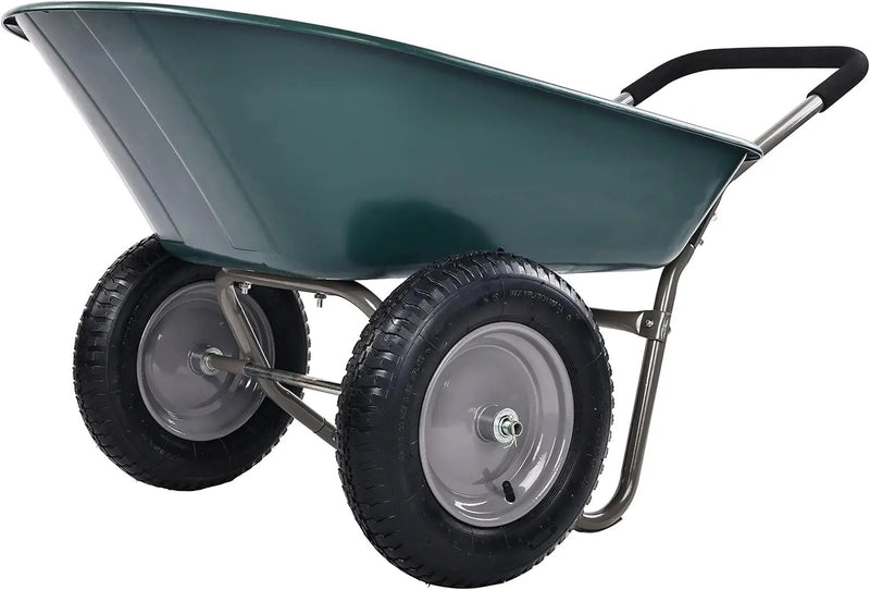 Wheelbarrow Garden Cart, Heavy Duty Home Utility, Dual-Wheel Home Garden Yard Utility Wheelbarrow Cart with Built-in Stand, Green by GreenHaven Gardens