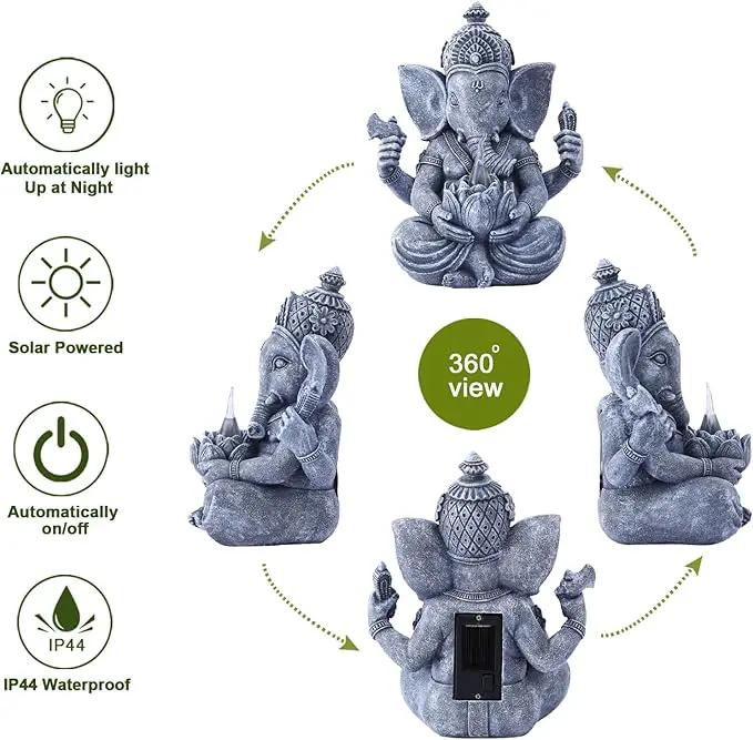 Solar Ganesha Elephant Garden Statues: Outdoor Sculptures with Lotus Lights Decor for Patio Lawn Yard Art - Gifts for Mom Grandma by GreenHaven Gardens