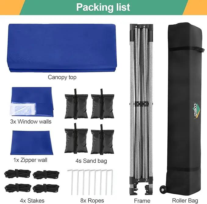 COBIZI 10x10 Ez Pop Up Canopy Tent with 4 sidewalls Heavy Duty Canopy UPF 50+, 100% Waterproof Outdoor Canopy Wedding Tents for Parties Instant Portable Gazebo with Roller Bag, Navy Blue by GreenHaven Gardens