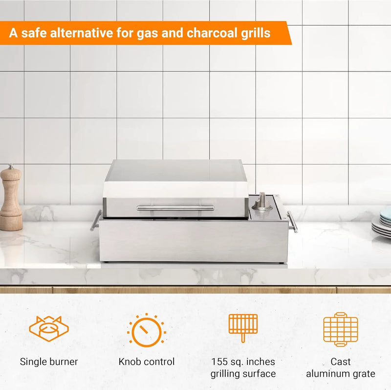 Kenyon B70200 City Grill, Portable Grill, Stainless Steel, Single Burner, Knob Control, Faceted Lid, UL Approved For Use Indoors And Outdoors, Flame-Free, 120V by GreenHaven Gardens
