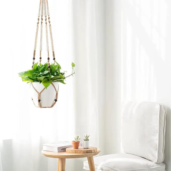 Mkono 43 Inch Macrame Plant Hanger Large for up to 12 Inch Pot Extra Long Hanging Plant Holder No Tassels Hanging Planter Basket with Wood Beads for Indoor Outdoor Home Decor, Brown by GreenHaven Gardens