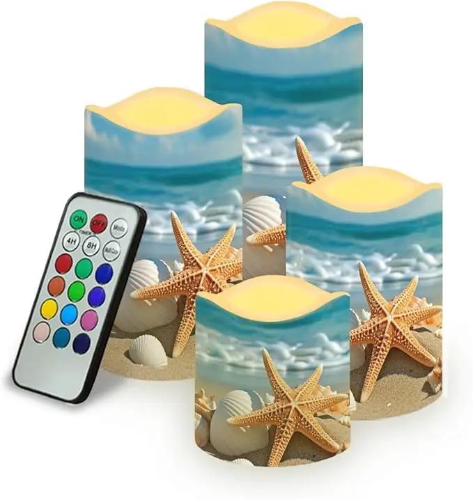 Ystardream Beach Starfish Flameless Candles with Remote Battery Operated Candles Realistic LED Candles with Remote and Timer Set of 4 for Valentines Home Wedding Birthday Decoration by GreenHaven Gardens