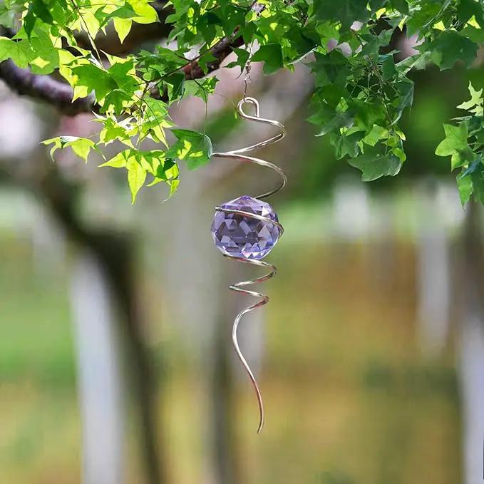 Fonmy Gazing Ball Spiral Tail -Decorative Wind Spinner Sun Catcher Rainbow Maker 11 inch Tail and 2 inch Purple Crystal Orb. Indoor Outdoor Garden Decoration -13 inch Height by GreenHaven Gardens