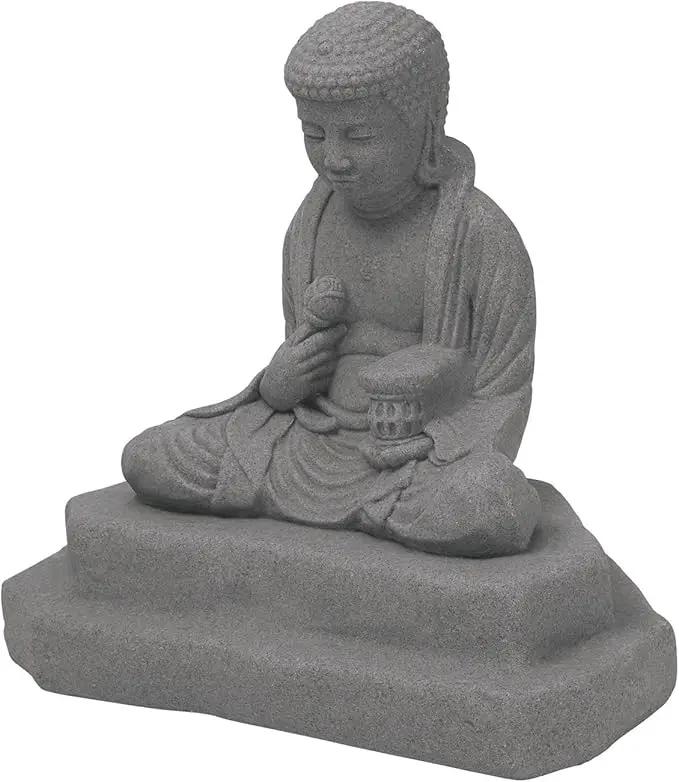 EMSCO Group Meditating Buddha Statue – Natural Granite Appearance – Made of Resin – Lightweight – 24” Height by GreenHaven Gardens