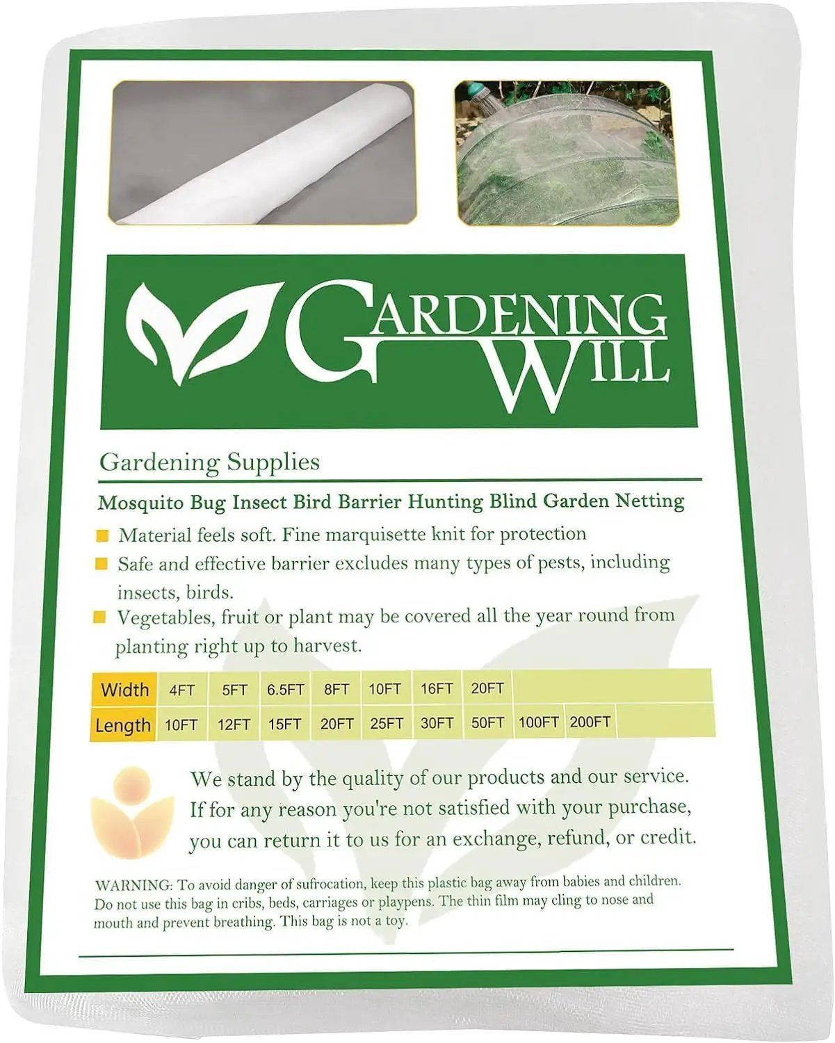 6.5Ft x 100ft Mosquito Bug Insect Bird Fine Mesh Net Barrier Hunting Blind Garden Screen Netting for Protect Your Plant Fruits Flower by GreenHaven Gardens