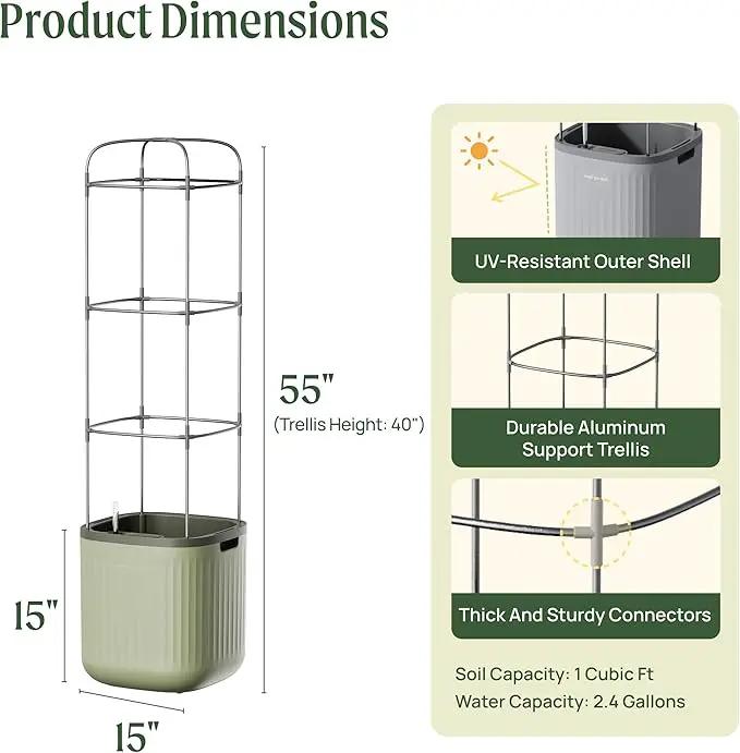 Vego garden Tomato Planter Box with Trellis Self-Watering Rolling Raised Garden Bed for Climbing Vegetables Plants Cage - Sage Green by GreenHaven Gardens