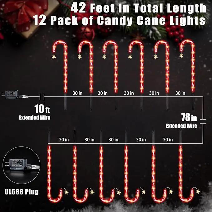 36" Outdoor Christmas Decorations, Real 30" Red Candy Cane Lights Outdoor Pathway 8 Flashing Modes, 12 Pack Christmas Candy Cane Lights, Christmas Decorations Outdoor Yard, Warm Lights with Star by GreenHaven Gardens