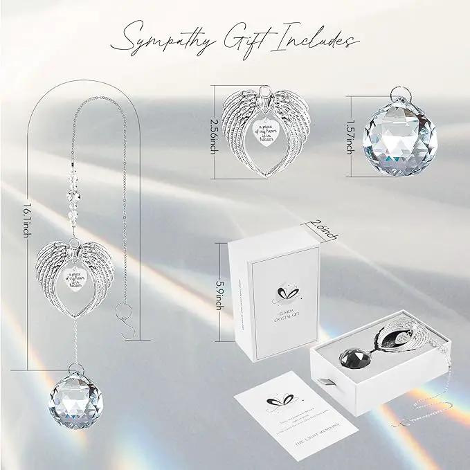 Sympathy Gift Modern Grief Gift for Lose of Loved Ones, Memorial Suncatcher with 40mm Crystal Ball, Sorry for Your Lose Rainbow Maker, Bereavement Gift Idea Angel Wings Design, Clear by GreenHaven Gardens
