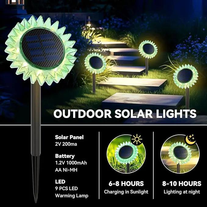 Outdoor Solar Lights, 6 Pack Led Solar Sunflower Lights, Stake/Wall 2-in-1 Waterproof Solar Garden Lights for Yard, Landscape, Fence, Patio, Driveway, Pathway, Backyard Decoration (Warm White) by GreenHaven Gardens